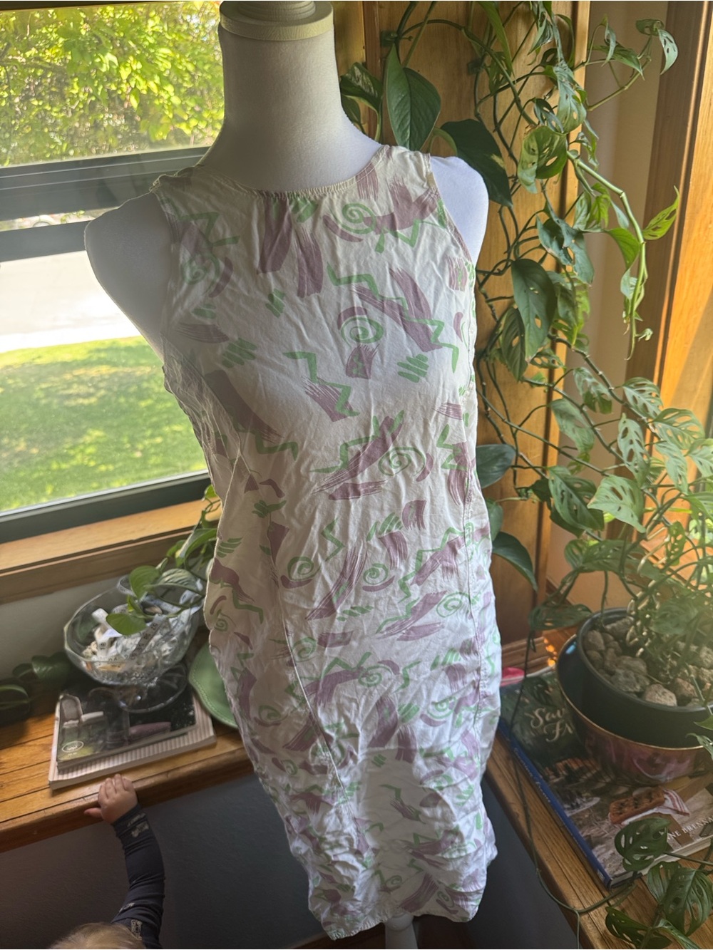 VTG Mosquito 80s/90s Pastel Abstract Paint Stroke Button-Back Pinafore Dress